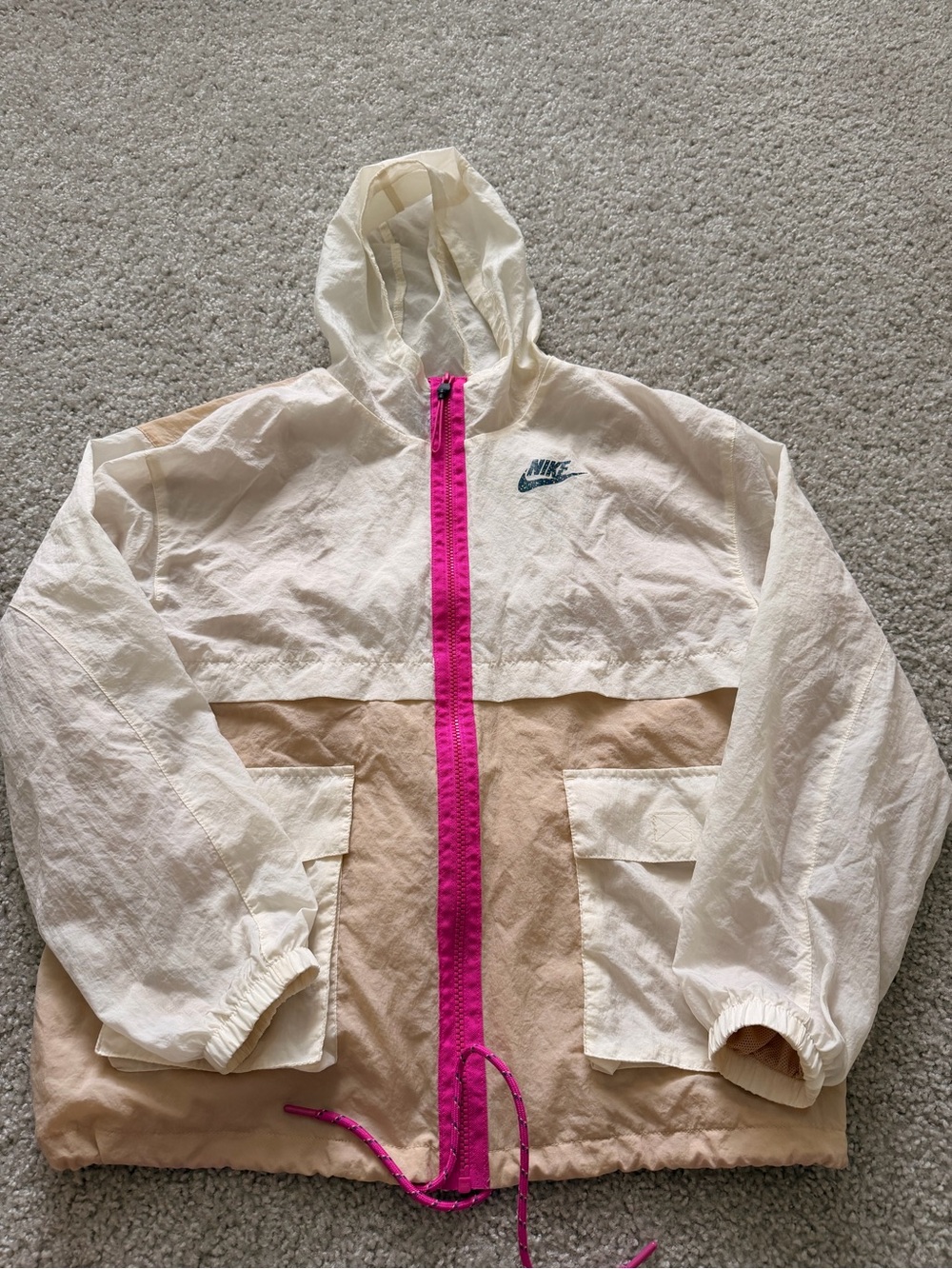 Nike Cream & Tan Hooded Jacket with Pink Zip